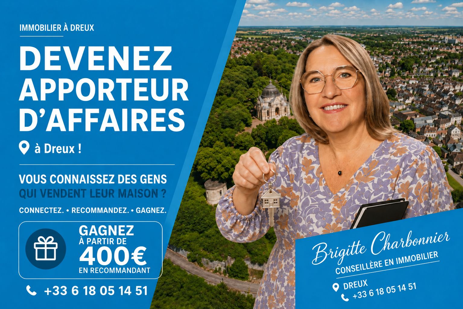 Devenez apporteur d'affaires immobilier à Dreux avec Brigitte Charbonnier